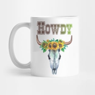 Howdy Cow Skull with Sunflowers Graphic Design Mug